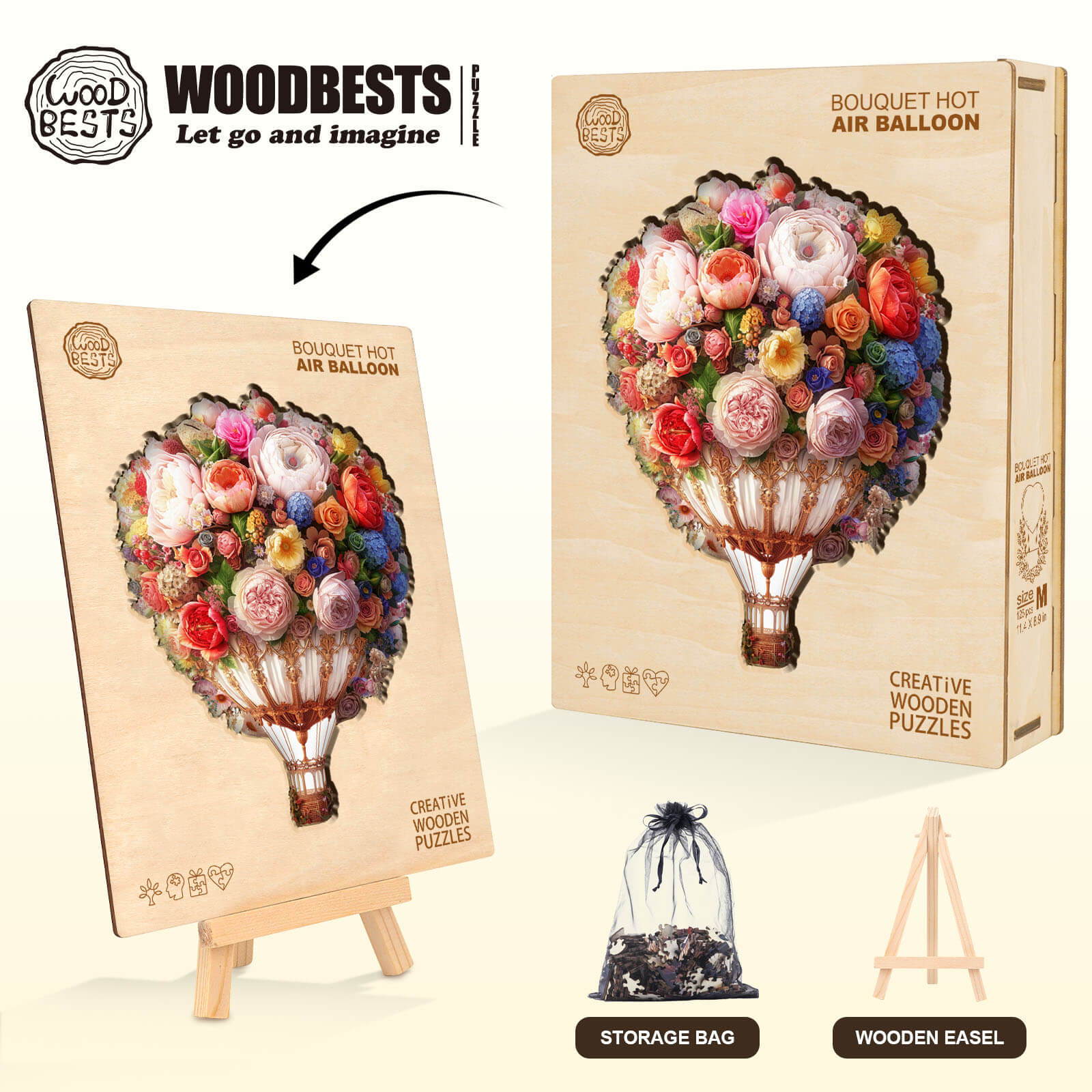 Bouquet Hot air Balloon Wooden Jigsaw Puzzle