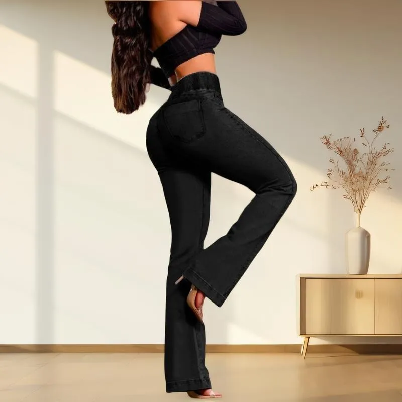 2025 Elastic Waist High Waist Stretch Tights Slightly Flared Hip Lift Denim