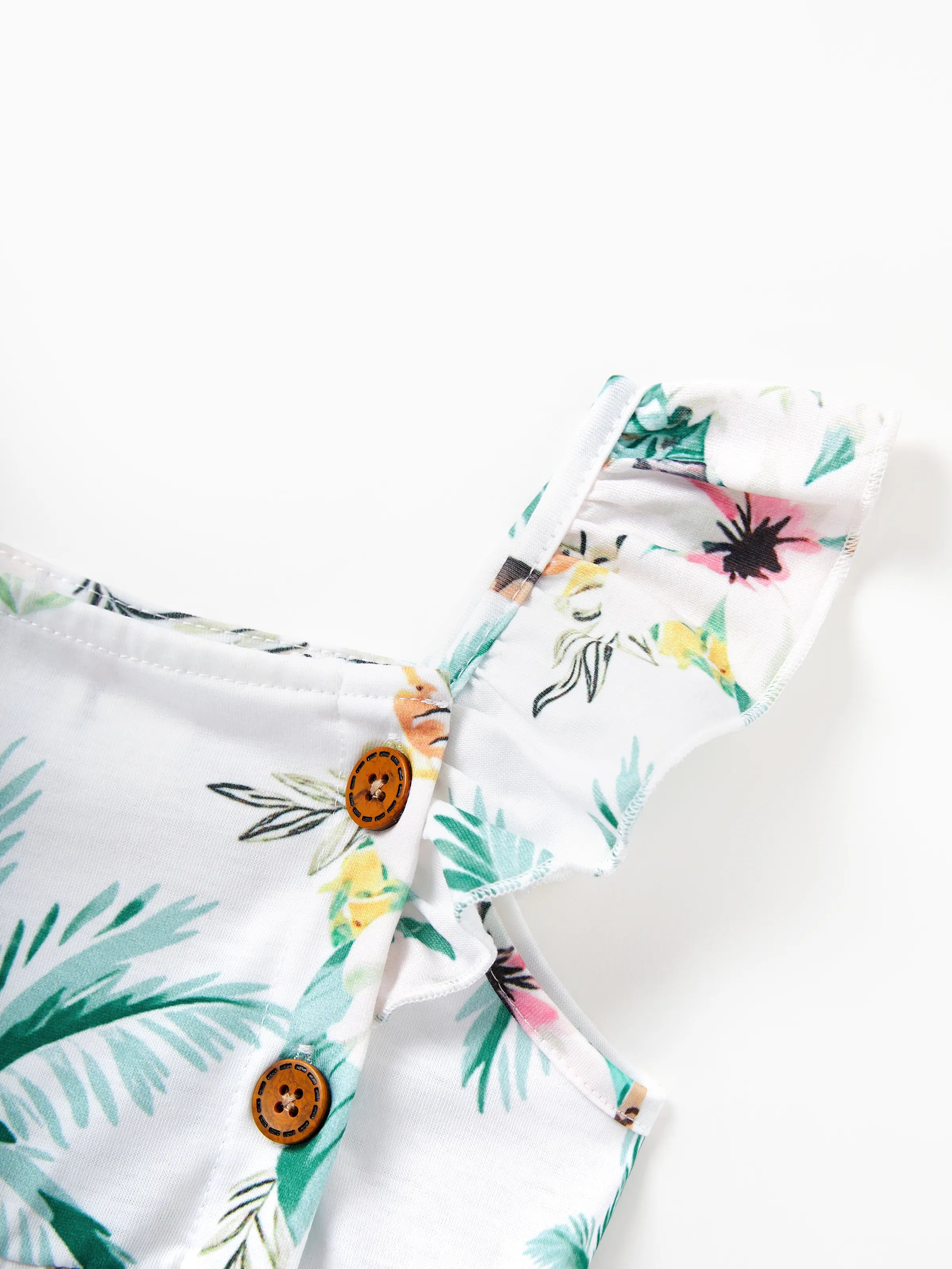 Family Matching Tropical Print Outfits Mommy & Me Tank Dress & Dad/Kids Cotton T-Shirt Set
 Green