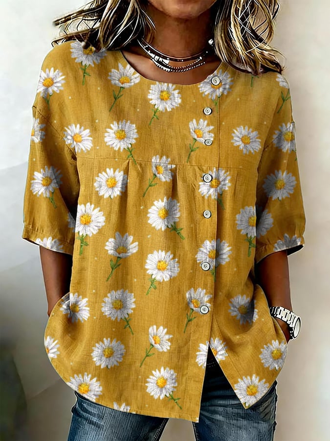 Women's Retro Floral Cotton Linen Top- Fast Shipping