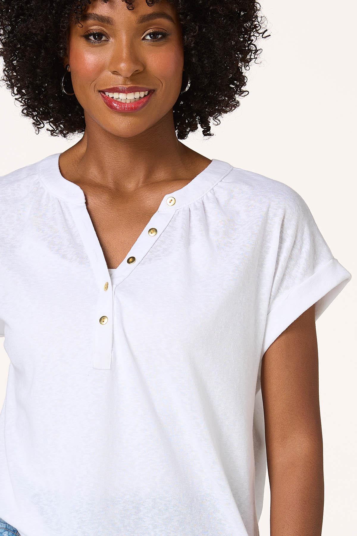 Solid Rolled Cuff Henley Top