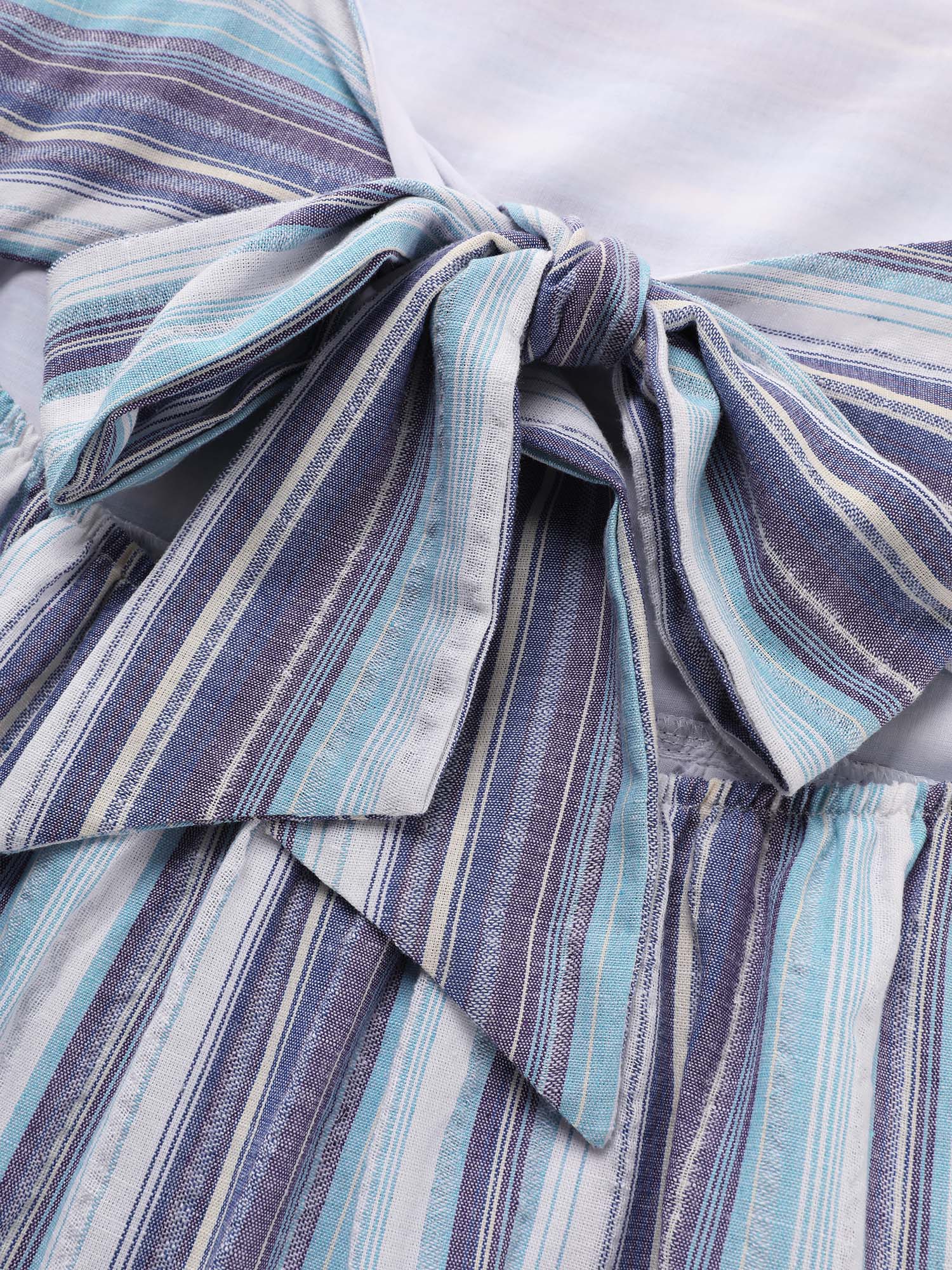 Pure Cotton Asymmetrical Stripes Open Back Midi Dress