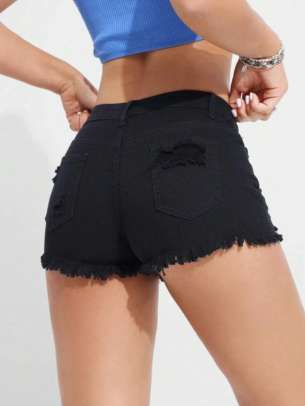 Casual Washed Slim Fit Distressed Denim Shorts