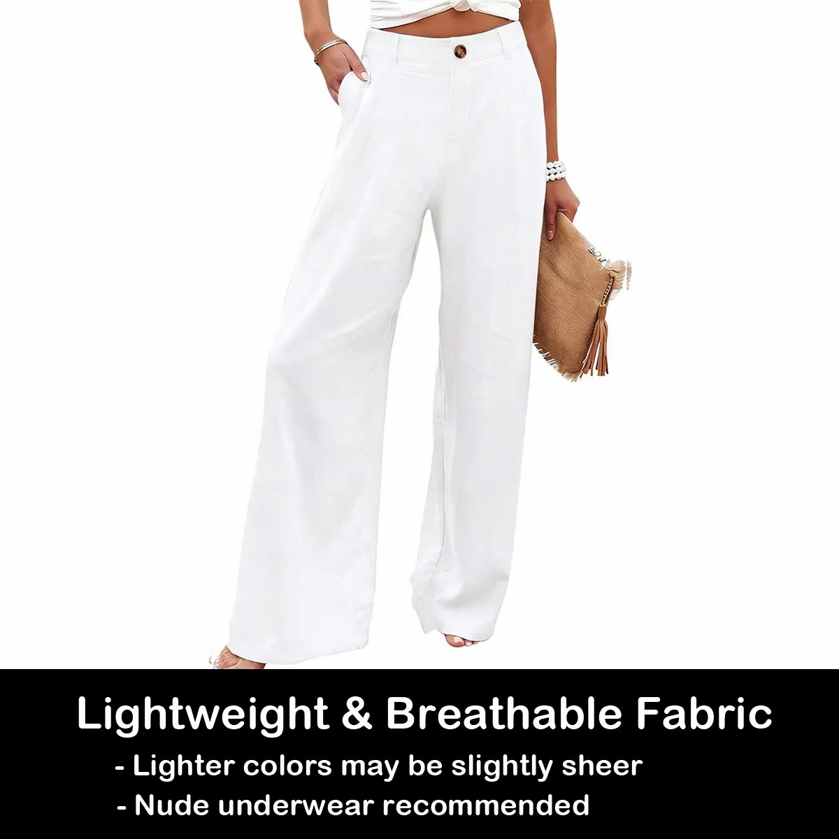 Women's High Waisted Wide Leg Linen Pants – Casual Button Up Cotton Trousers