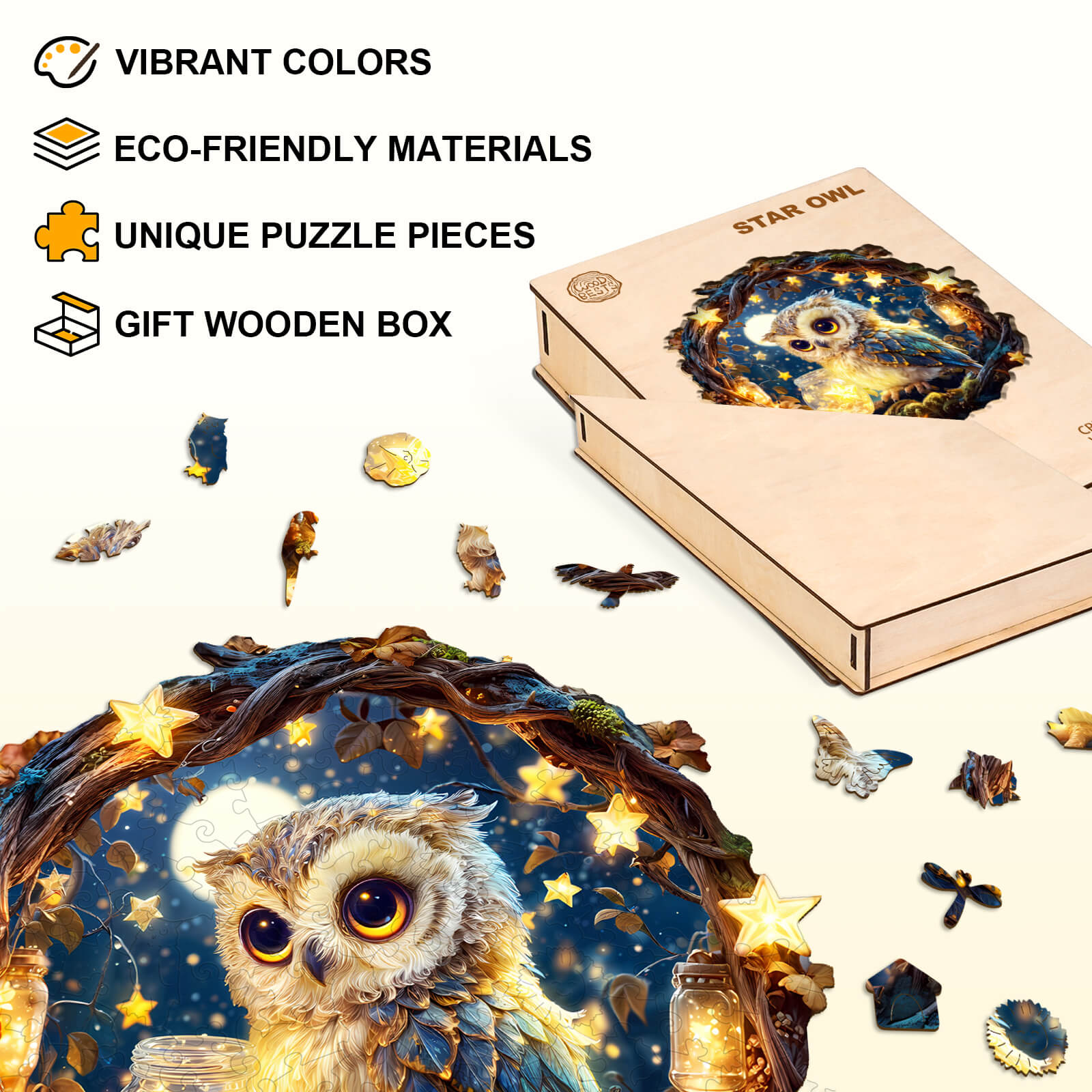Star Owl Wooden Jigsaw Puzzle