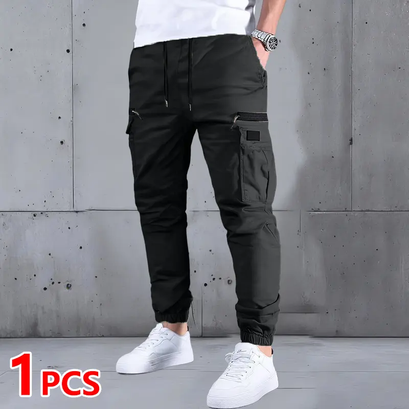 Men’s Drawstring Cargo Pants – Multi-Pocket Casual & Outdoor Work Pants