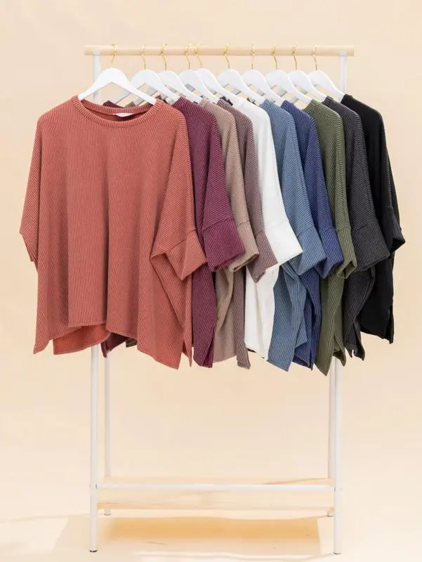 Raised Rib Easy-Fit Dolman 3/4 Sleeve Top