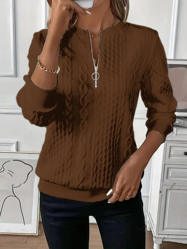 Women's Plain Textured Half Zip Up Sweatshirt