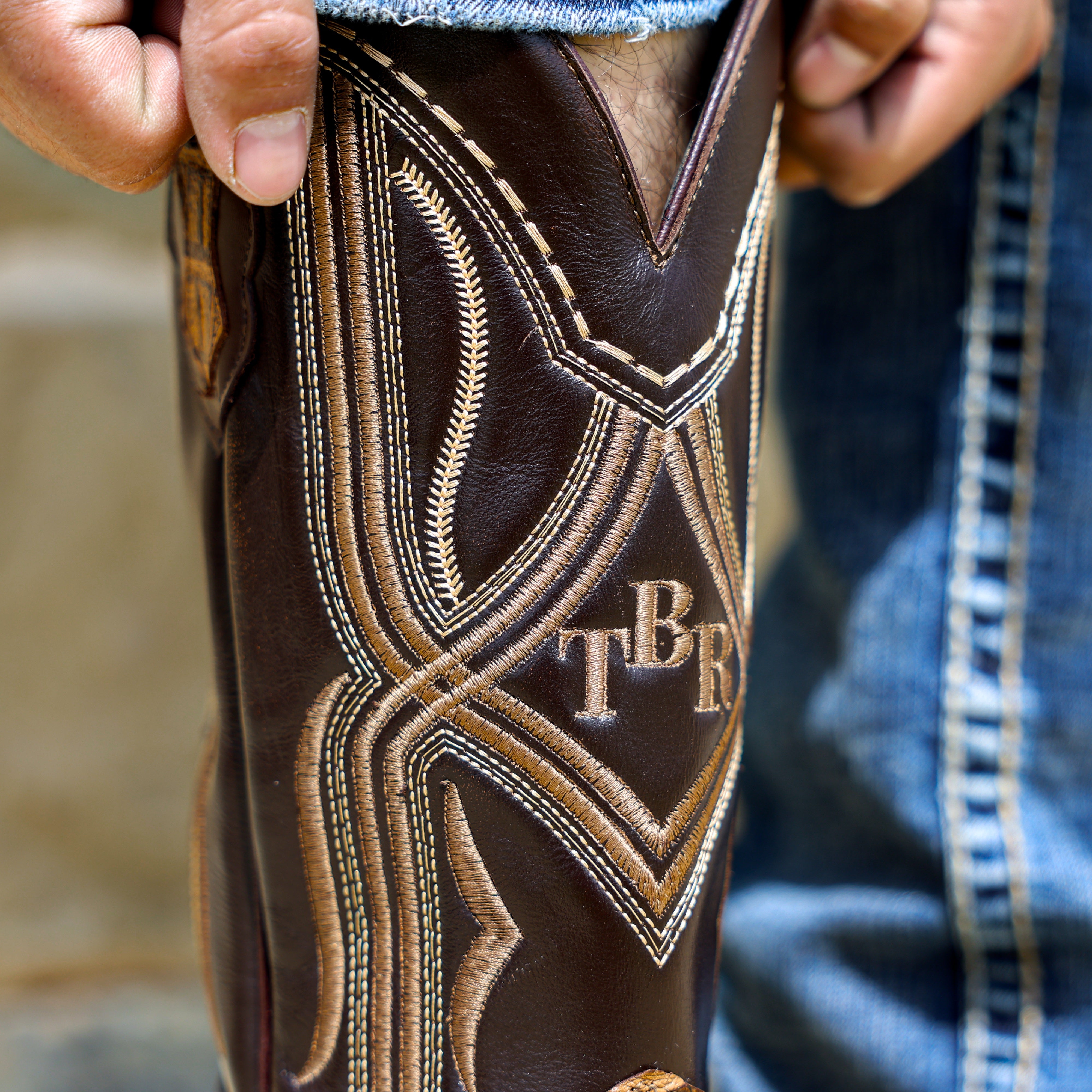 Honey Caiman Neck Leather Boots - Square Toe