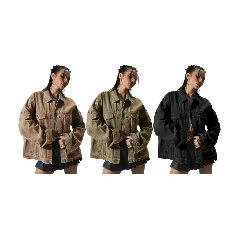 Women's Plain Button Front Drop Shoulder Denim Coat