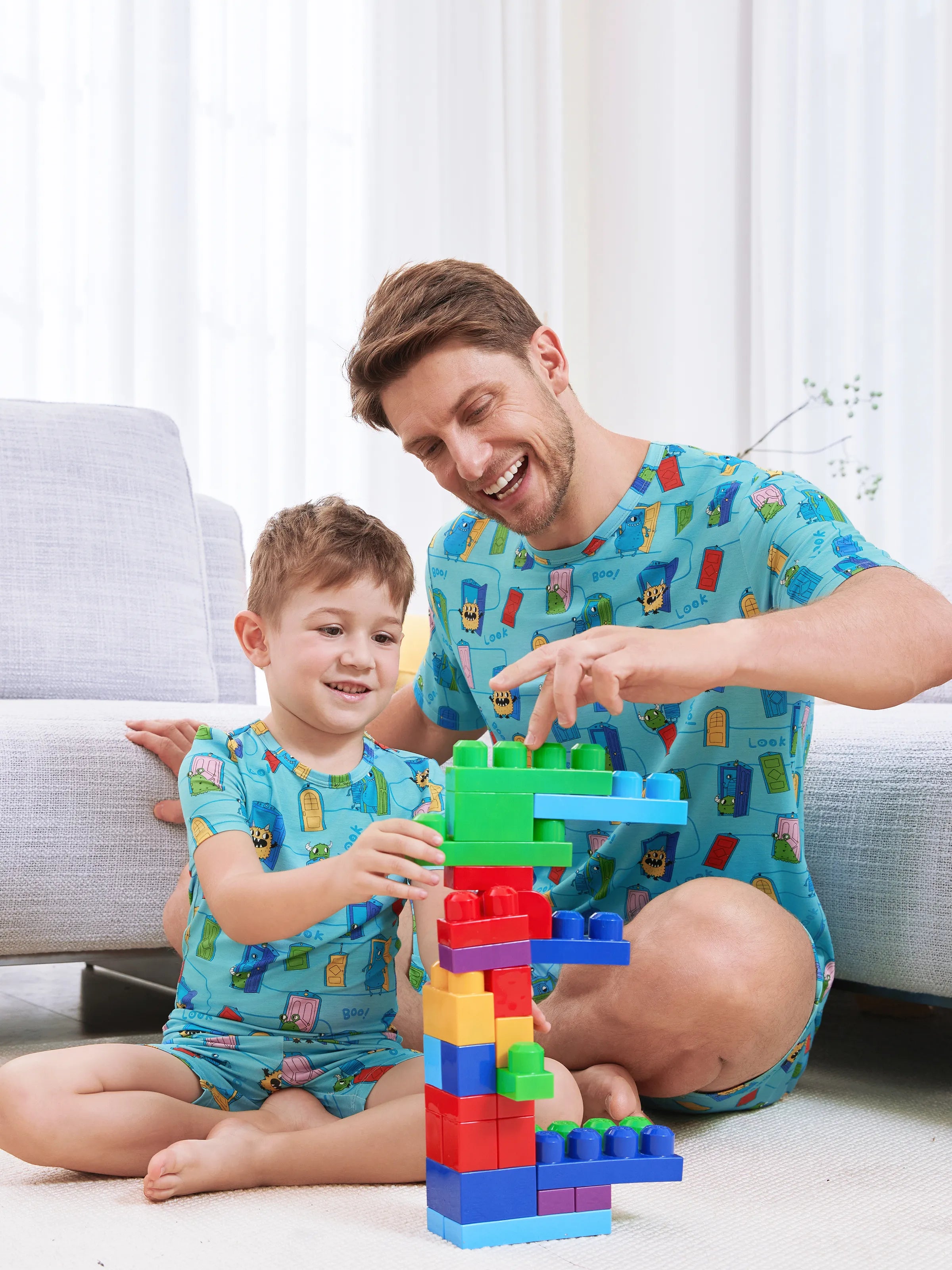 Bamboo Family Pajamas Cartoon Print Short-sleeve Matching Pajama set ( Snug-Fitting for Children ) Green