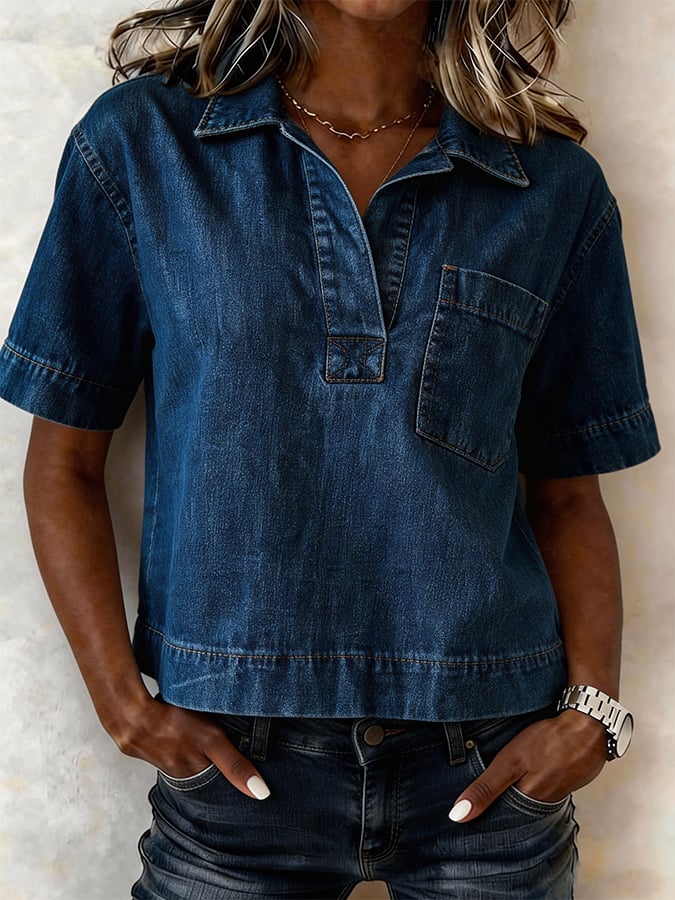 Women's Casual Denim Short-Sleeve Top