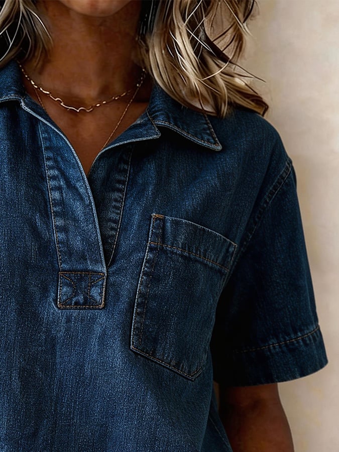 Women's Casual Denim Short-Sleeve Top