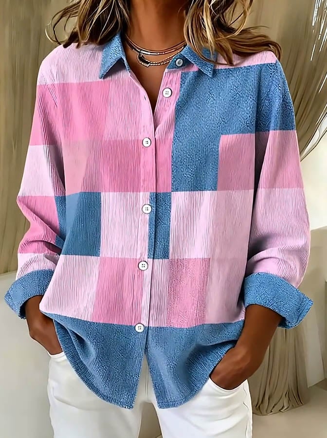 Women'S Lapel Contrast Corduroy Shirt