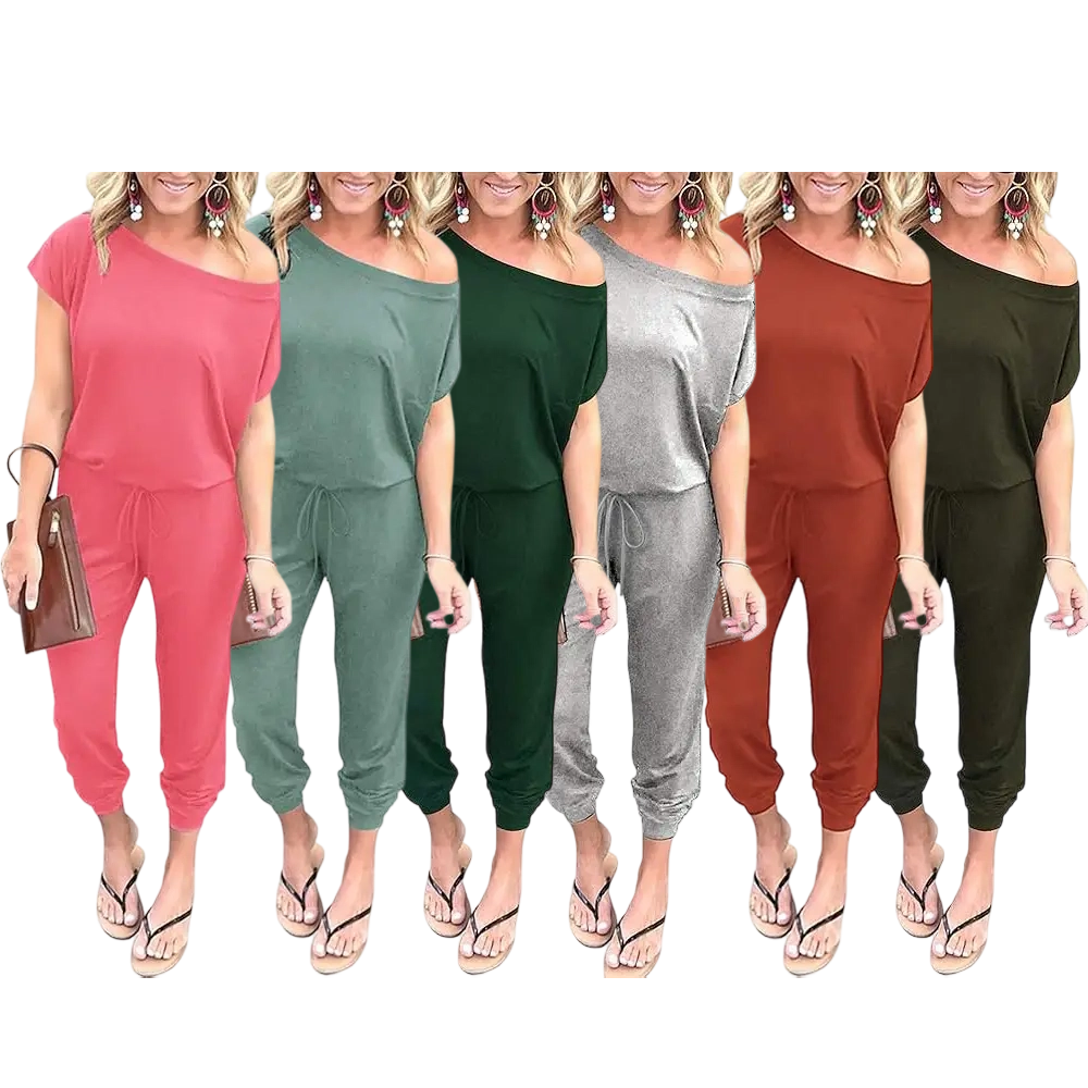 Women's Jumpsuit Plus Size S-XXXL Off-Shoulder Elastic Waist Stretchy Loose Minimalist Comfy Clothes Casual Outdoor Lightweight Romper - Fabric - Womenswear Pants Style romper