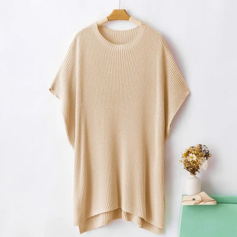 Women’s Crew Neck Short Sleeve Pullover Elegant Solid Color Knitwear