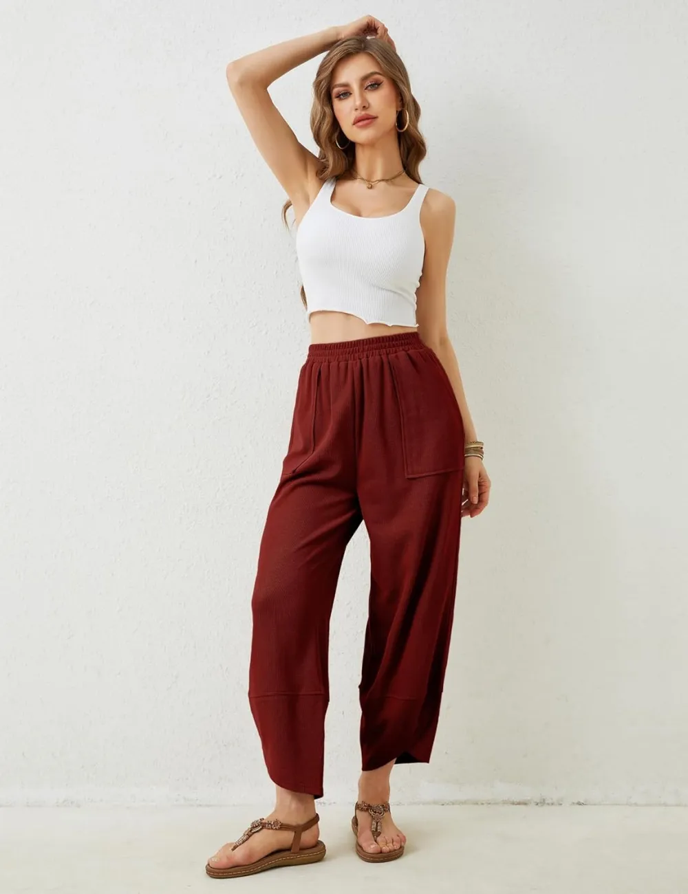 Women's Wide Leg Harem Pants Casual Palazzo Pants with Pockets High Waist Relaxed Fit
