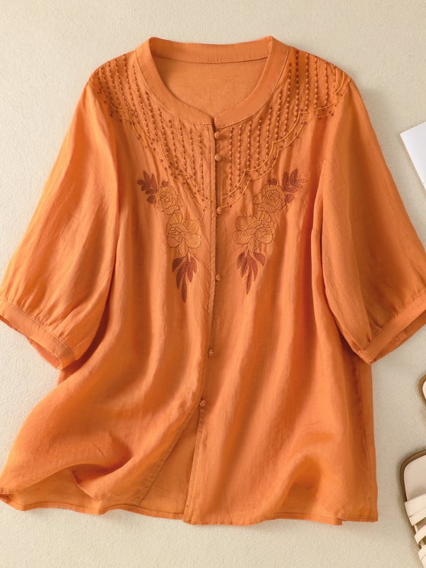 Women Embroidered Cotton Linen Tops- Fast Shipping