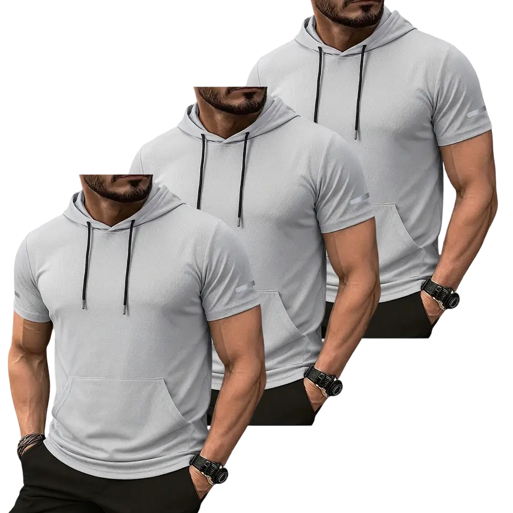 9-Pack Men’s lightweight outdoor hooded T-shirt in smooth mesh fabric—practical for morning runs and hiking
