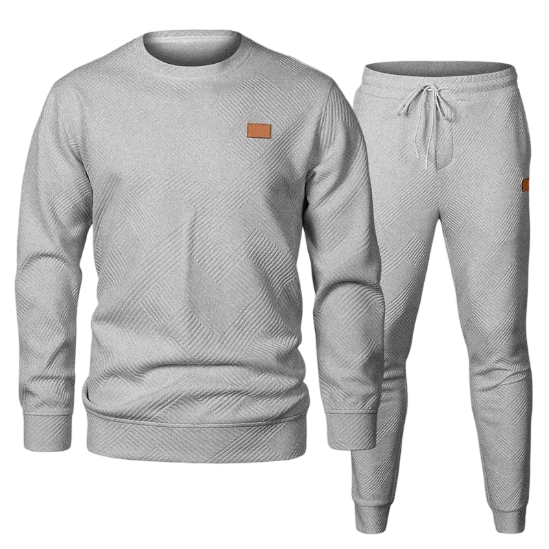 Men’s 2-Piece Sweatsuit – Jacquard Crewneck Sweatshirt & Joggers Set