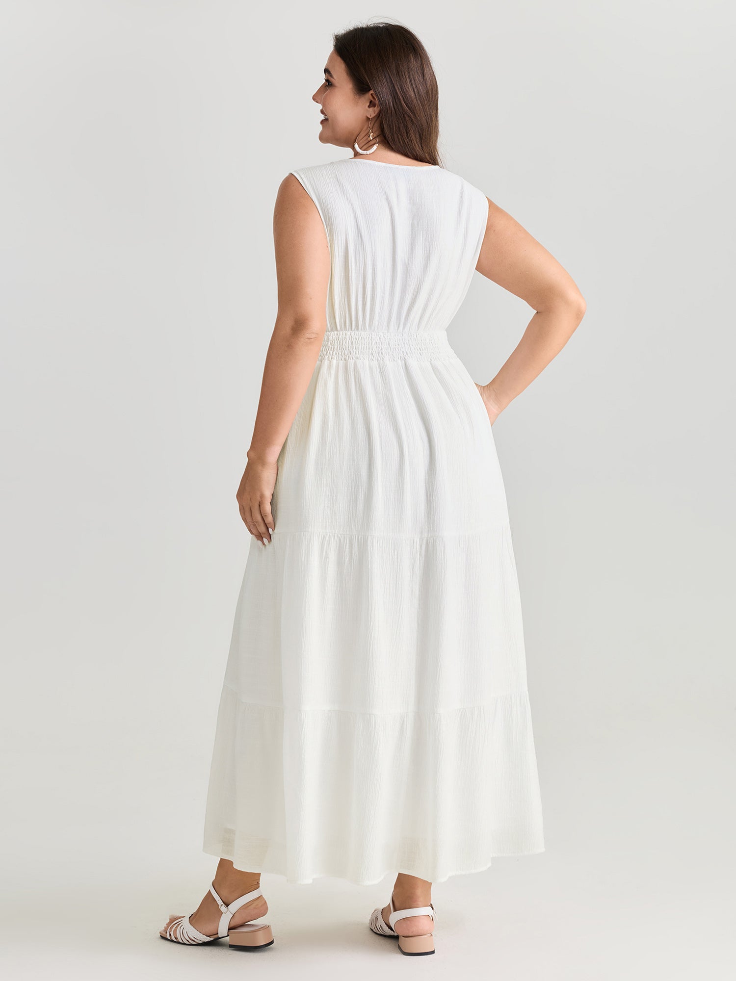Lace Trim Overlap Neckline Tiered Maxi Dress