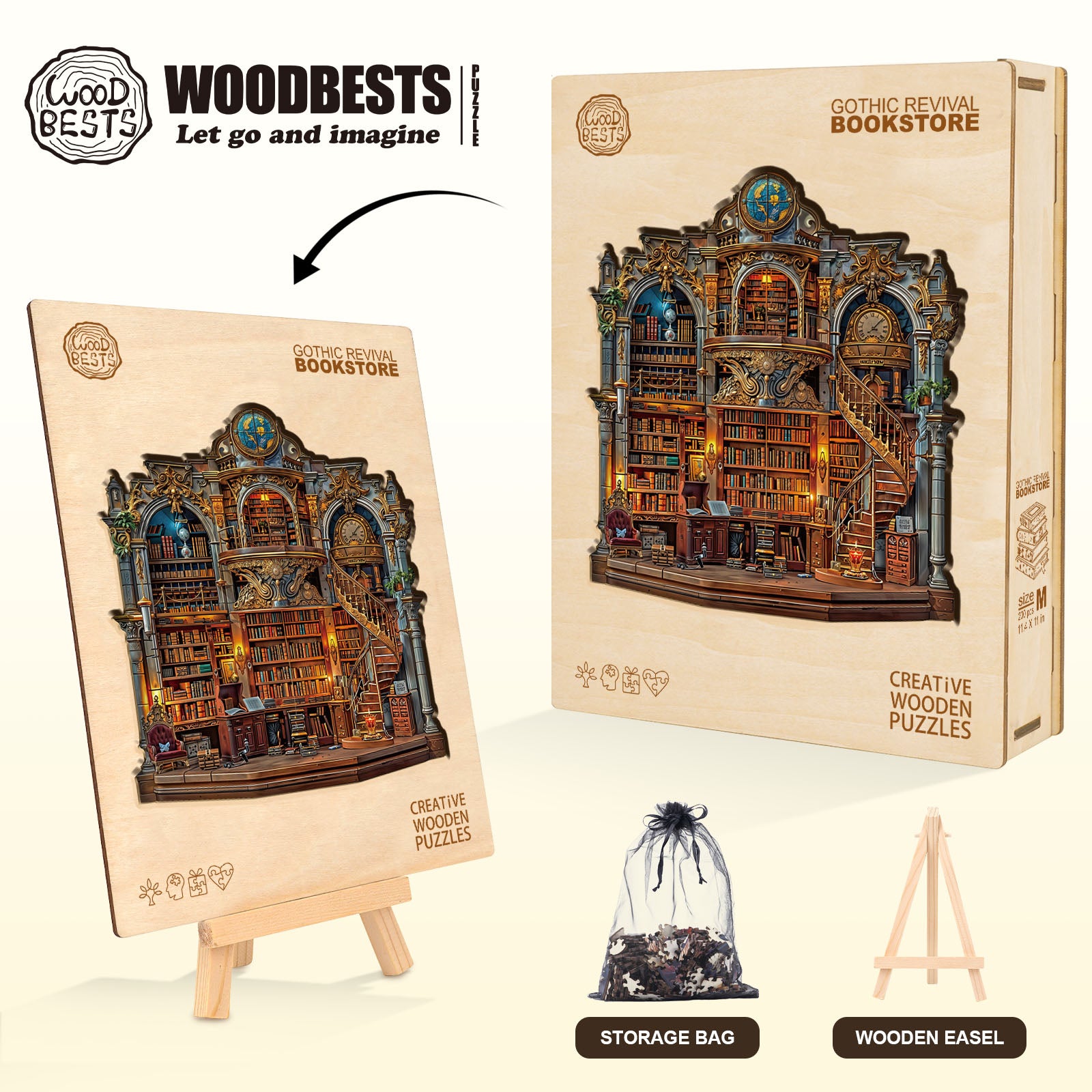Gothic Revival Bookstore Wooden Jigsaw Puzzle