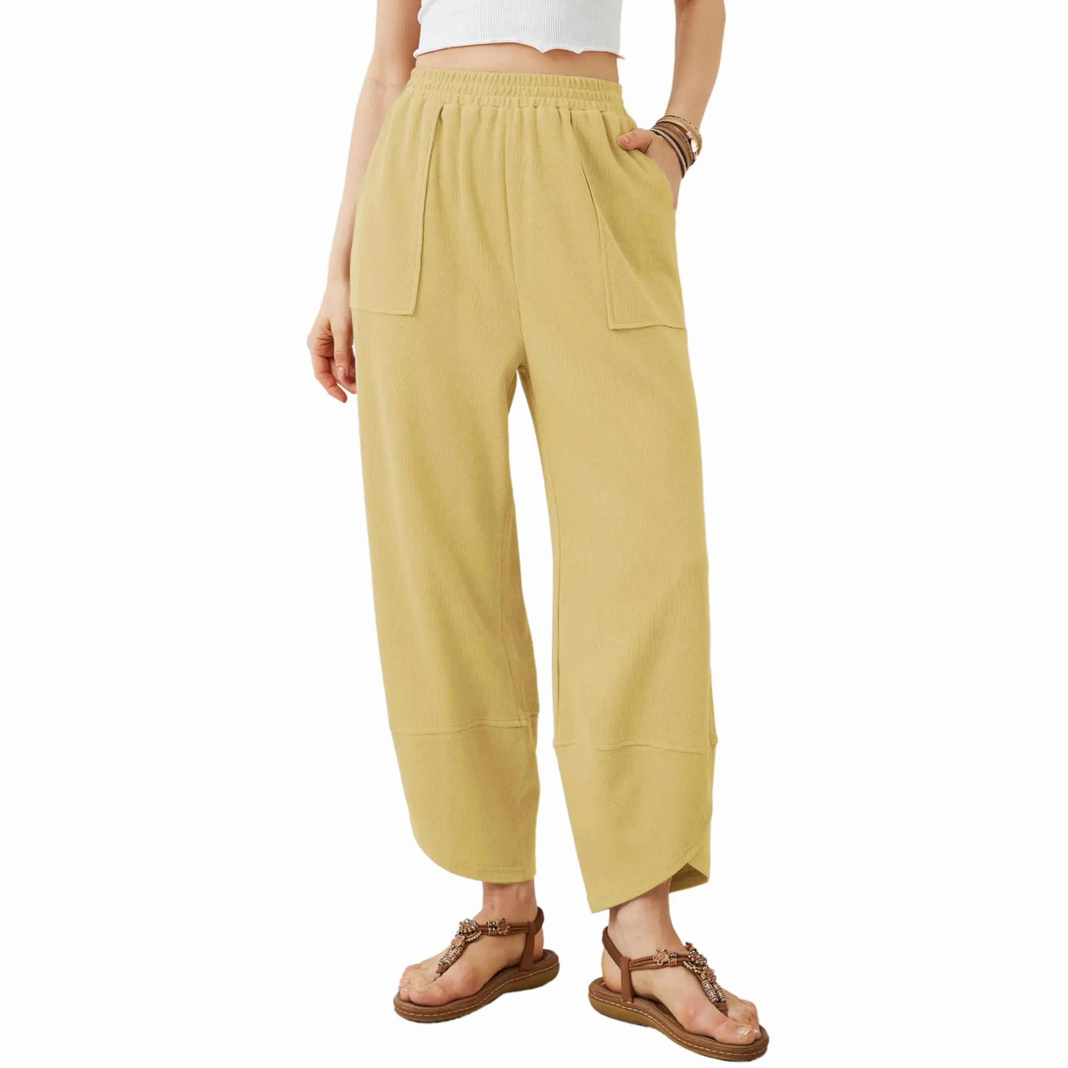 Women’s Elastic Waist Wide Leg Baggy Pants – Casual Harem Palazzo Pants with Pockets