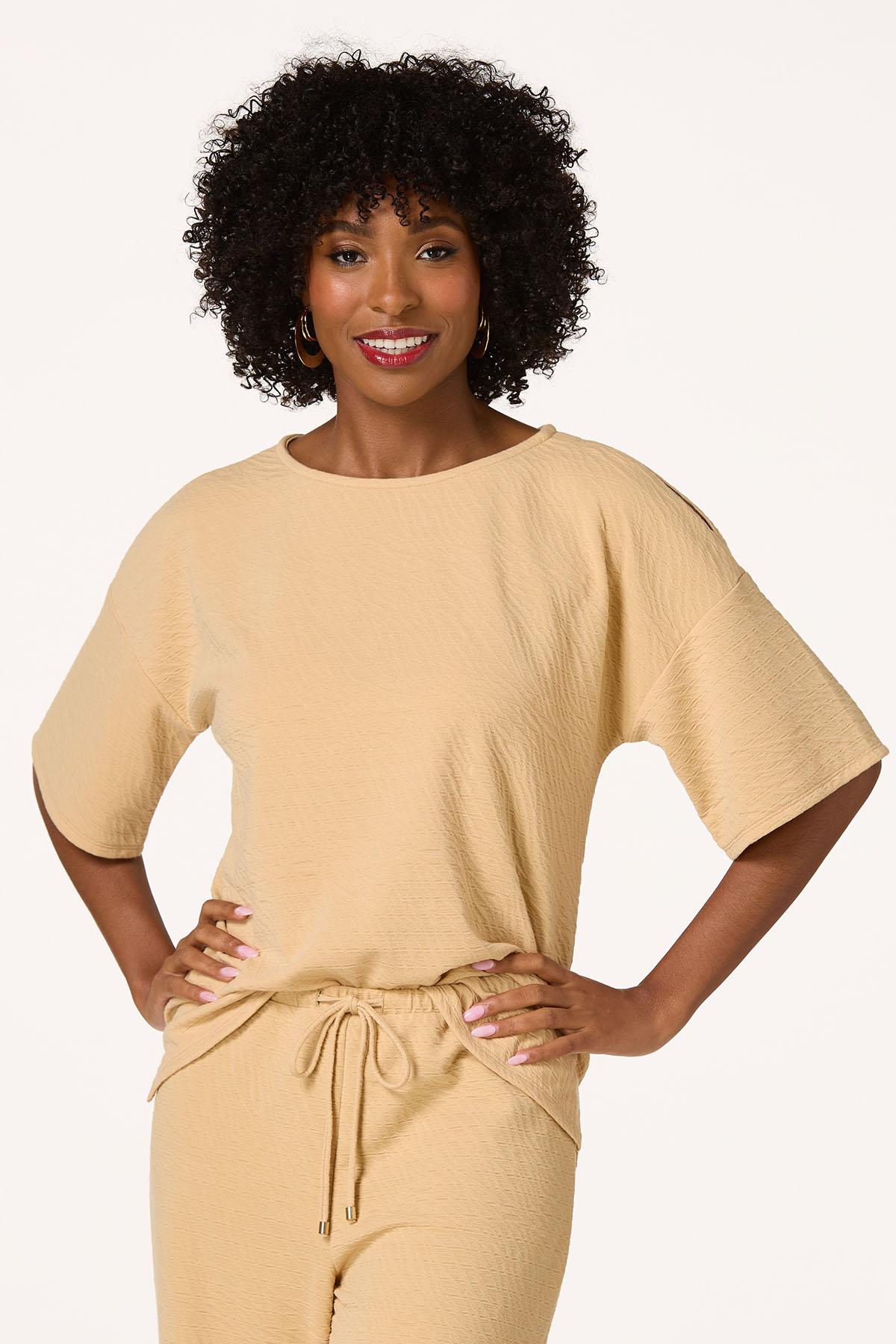 Textured Cold Shoulder Top