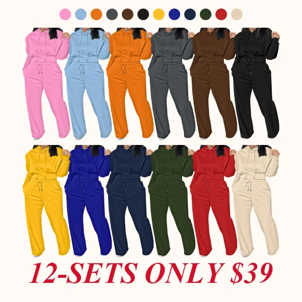 Hooded Long Sleeve Sweatshirt and Casual Wide Leg Sweatpants Set