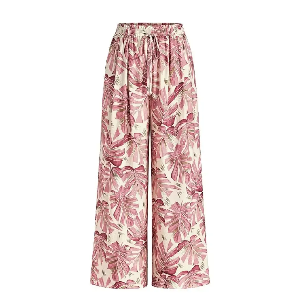 Women's Pants Elastic Waist Striped Lightweight Palazzo Trousers With Pockets Casual Lounge Wide Leg Bottoms