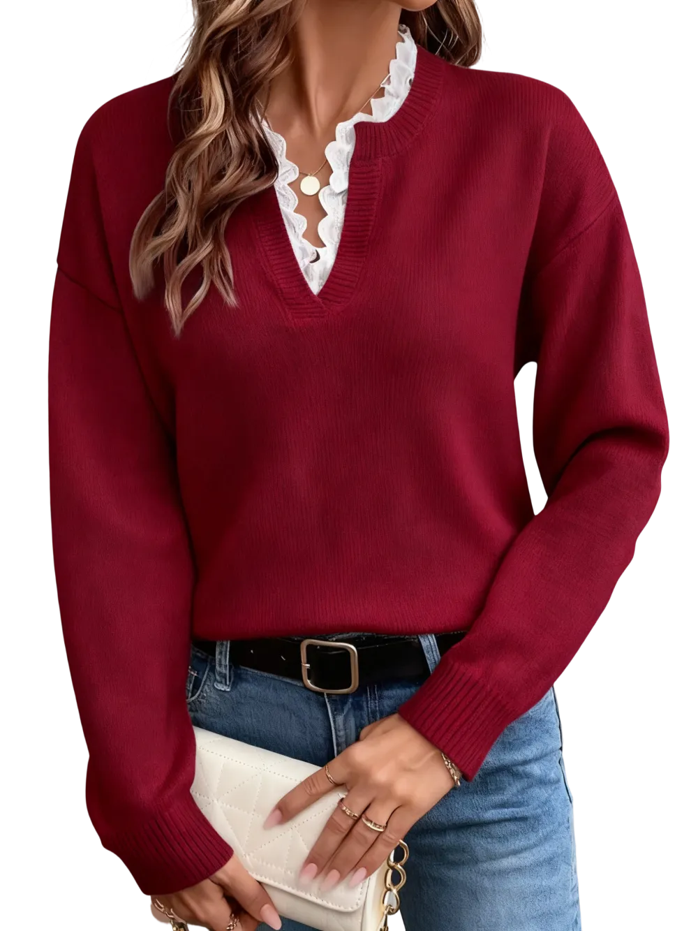 Women's knitted sweater, V-neck pullover