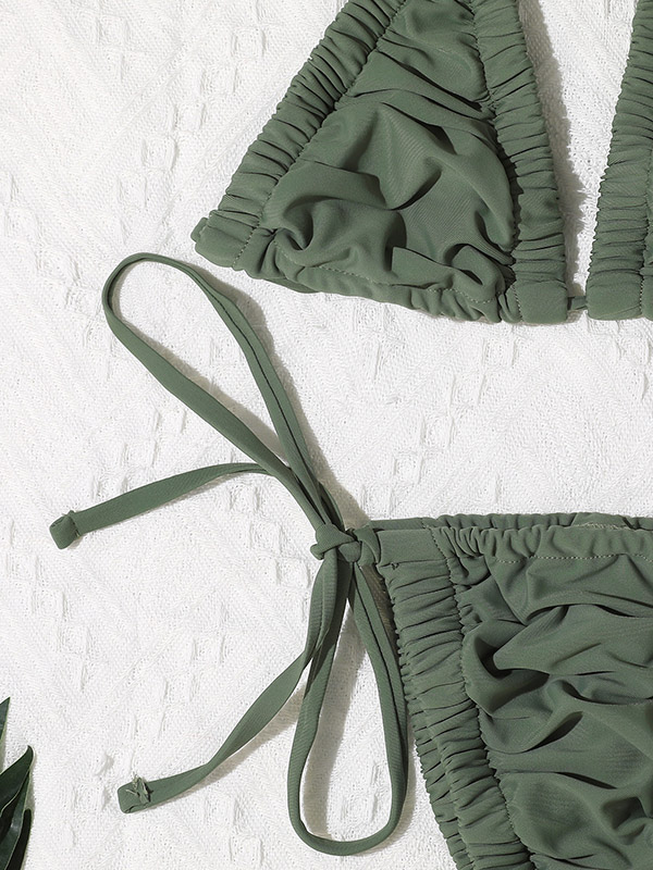 Strapless Ruffled Padded Triangles Brazilian Halterneck Bikini Swimwear