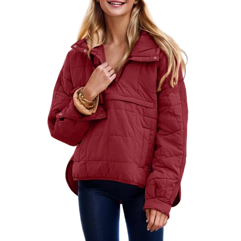 Women's oversized down jacket with quilted batwing sleeves pullover