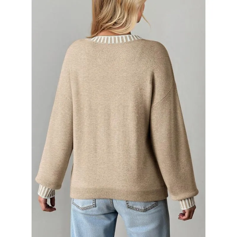 Womens Sweaters Long Sleeve V neck Warm Pullover Knit Tops