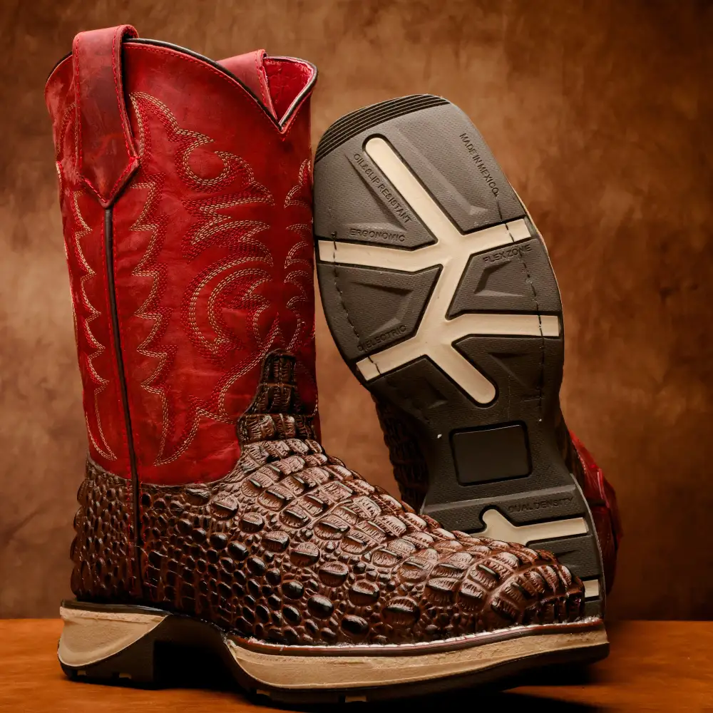 Brown Caiman Hornback Leather Boots With 3D Lightweight Sole - Composite Toe