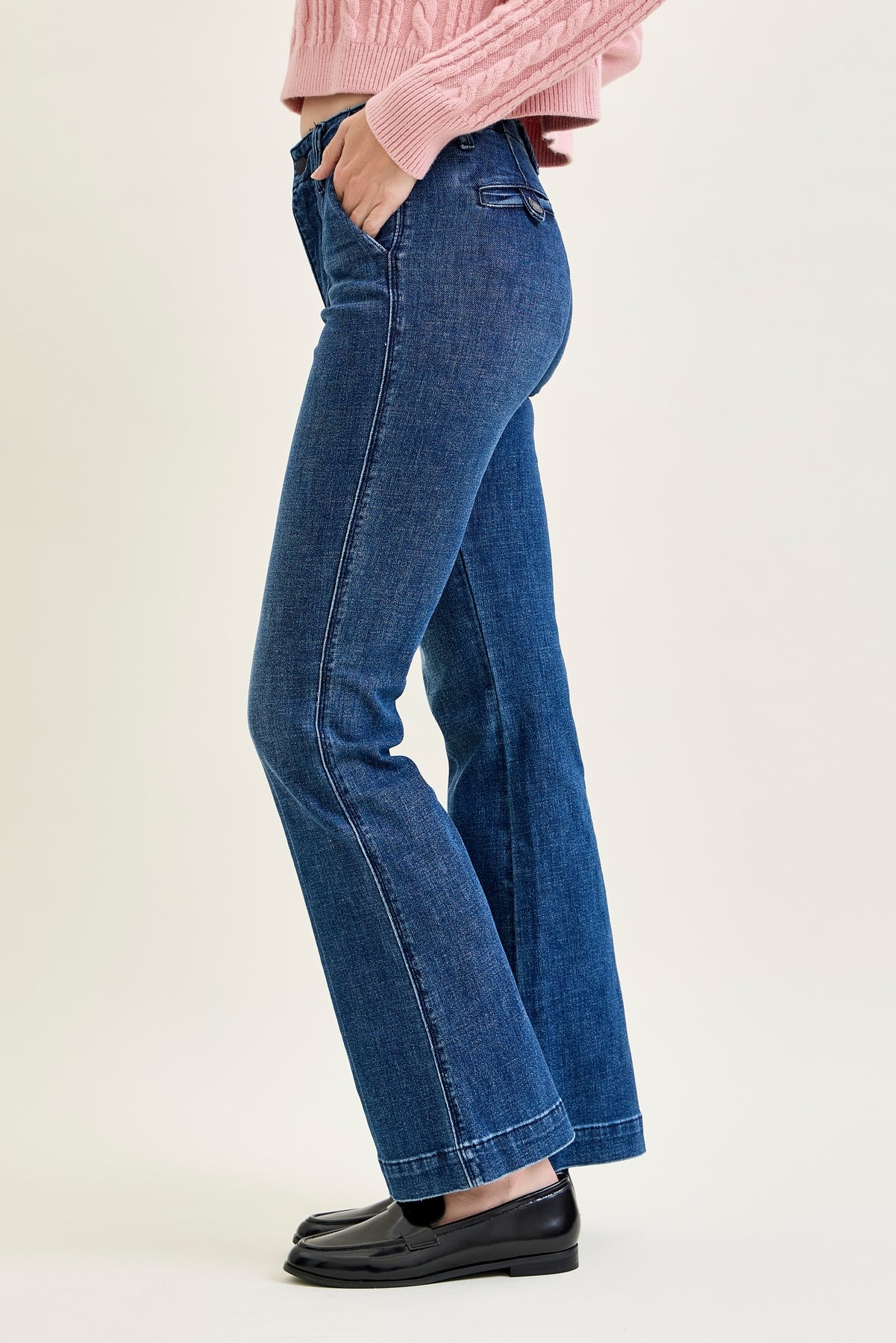 Kathy Mid Rise Bootcut Trousers with TC & Welt Pockets
