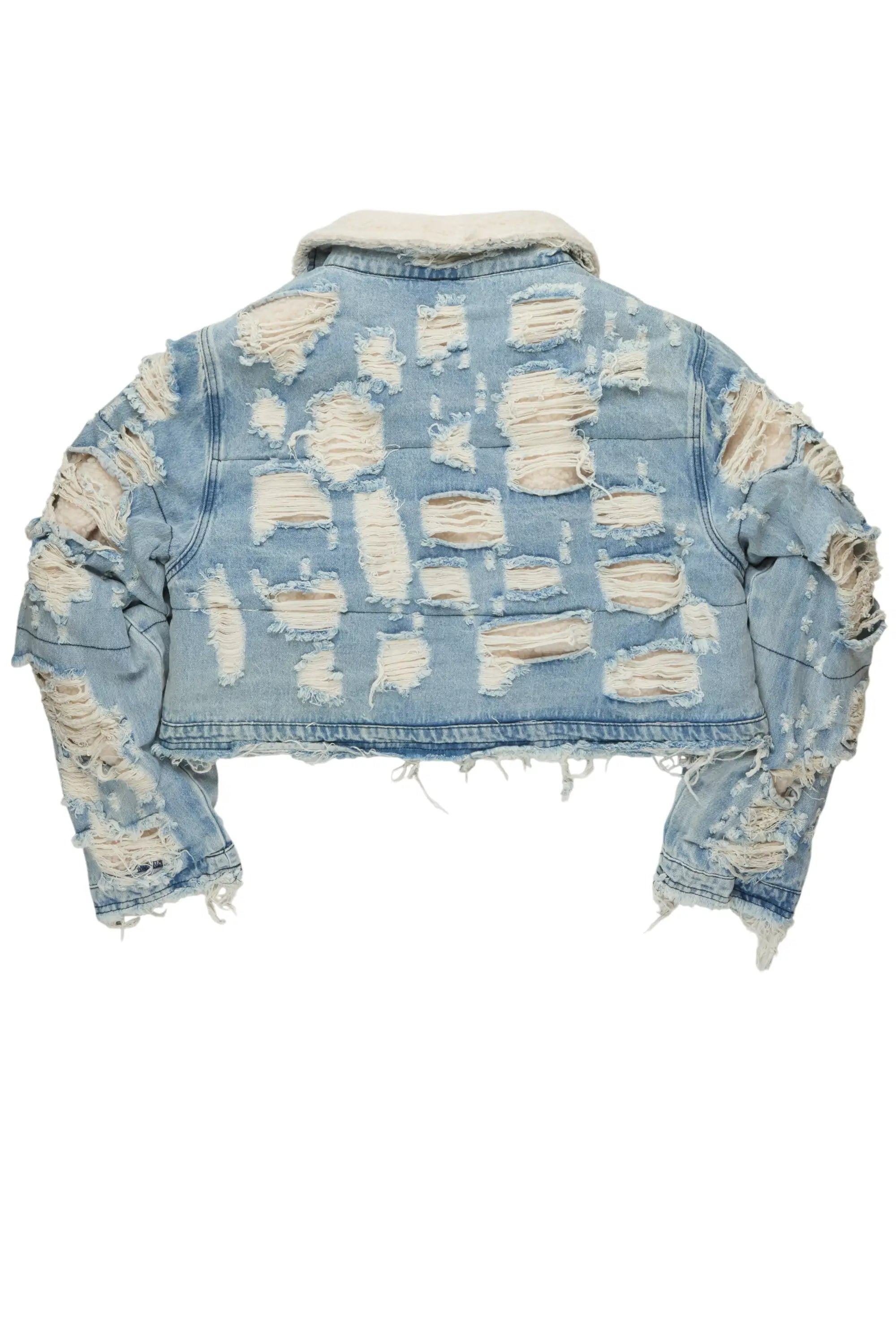 Fara Blue Denim Sherpa Puffer Jacket