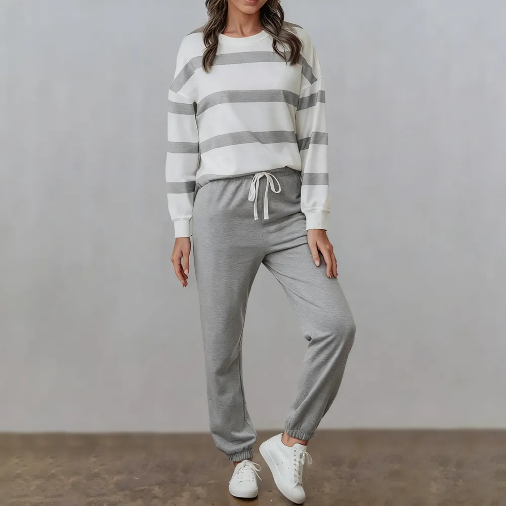 Comfortable Striped Pullover And Jogging Pants Set