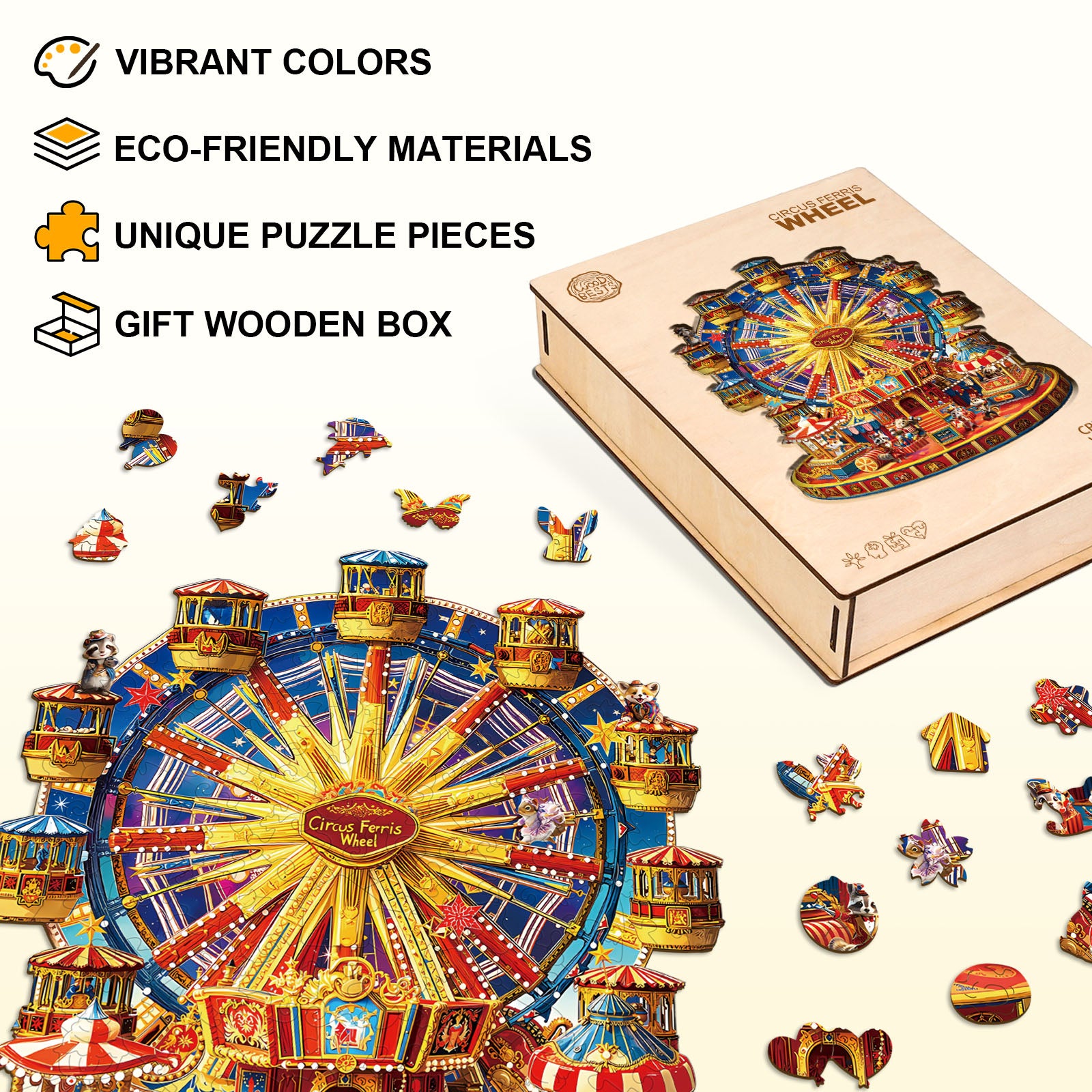 Circus Ferris Wheel Wooden Jigsaw Puzzle