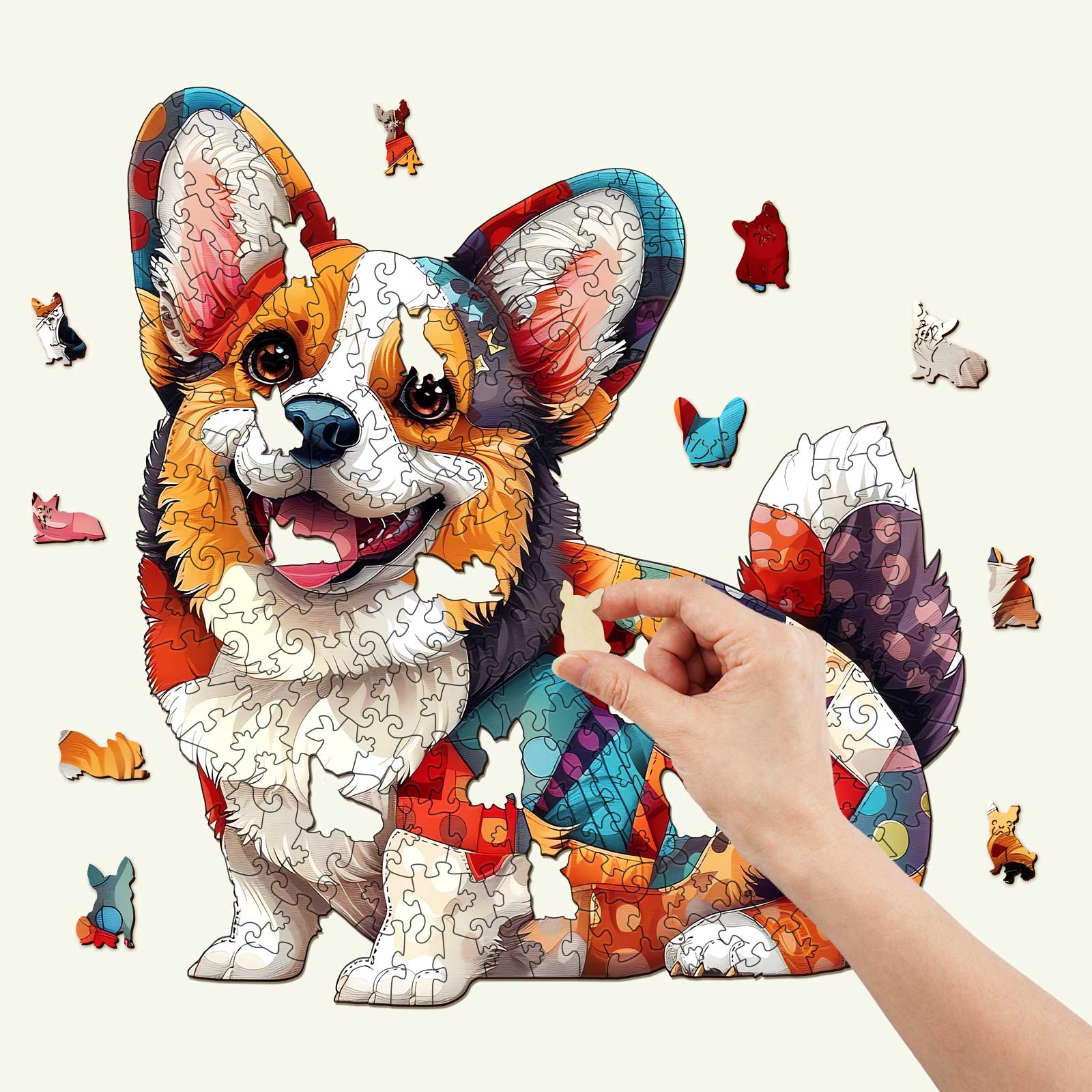 Patchwork Corgi Wooden Jigsaw Puzzle