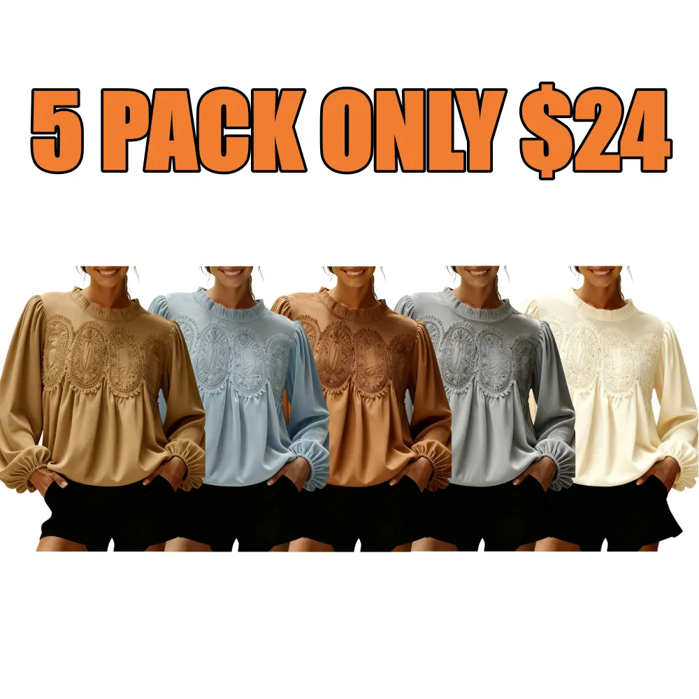 Women's Elegant Long-Sleeve Lace Velvet-Trim Swing Blouse