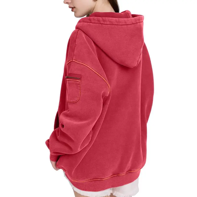 Retro fleece half-zip unisex hoodie