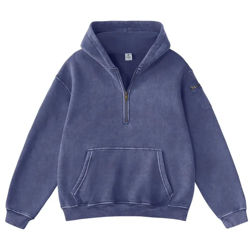 Retro fleece half-zip unisex hoodie