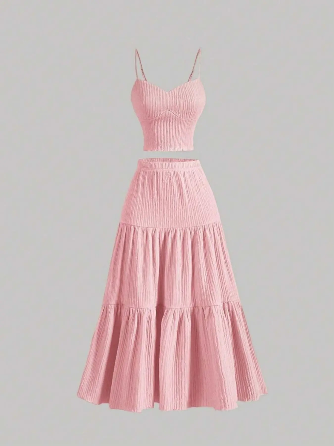 Women's Solid Crop Cami Top & A-line Skirt Two-piece Set, Casual Fashion Cozy Two Piece Outfits for Daily Outdoor Wear