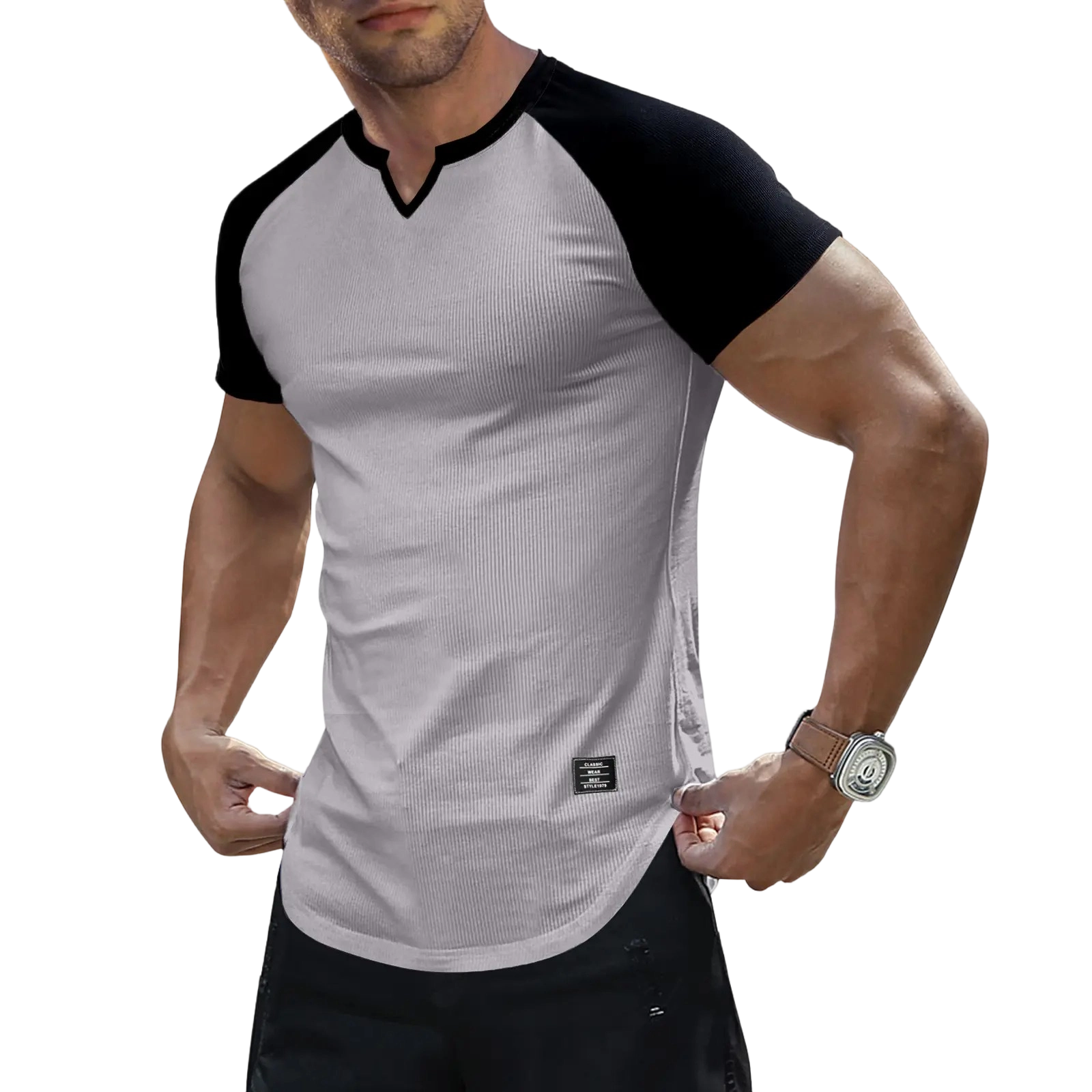 Mens Muscle Slim T Shirt V-Neck Longline Henley Shirt Gym Workout Athletic Tee Shirts, men gifts