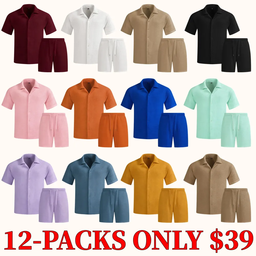 Men's solid color summer vacation suit, regular style