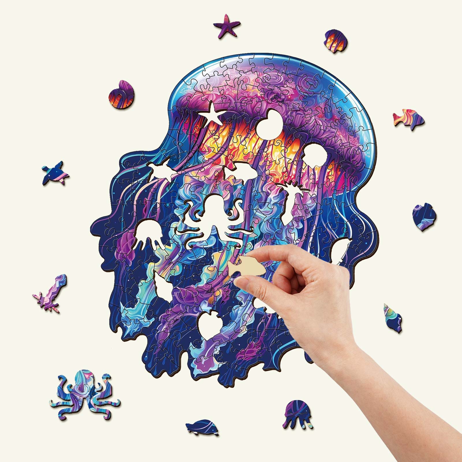 Watercolor Jellyfish Wooden Jigsaw Puzzle