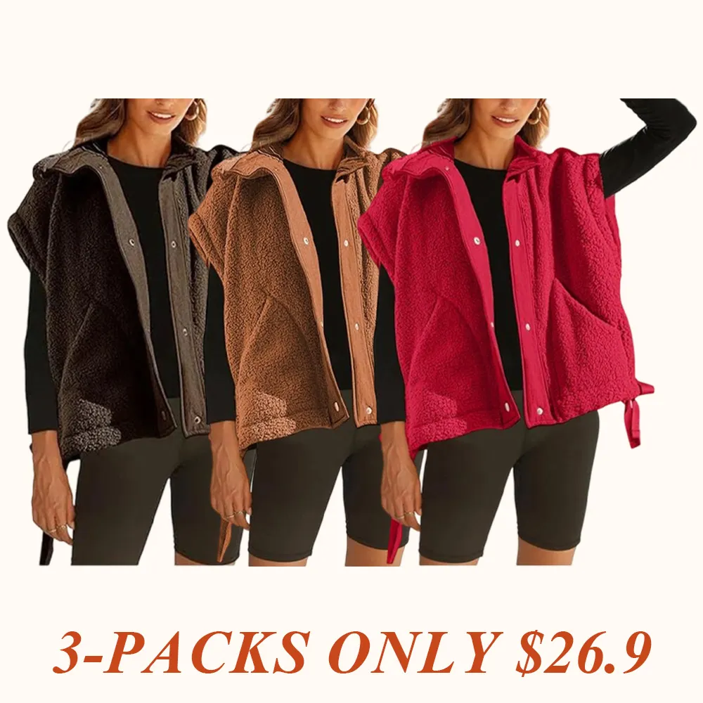 Women's Warm Fleece Vest Casual Sleeveless Button Down Sherpa Jacket