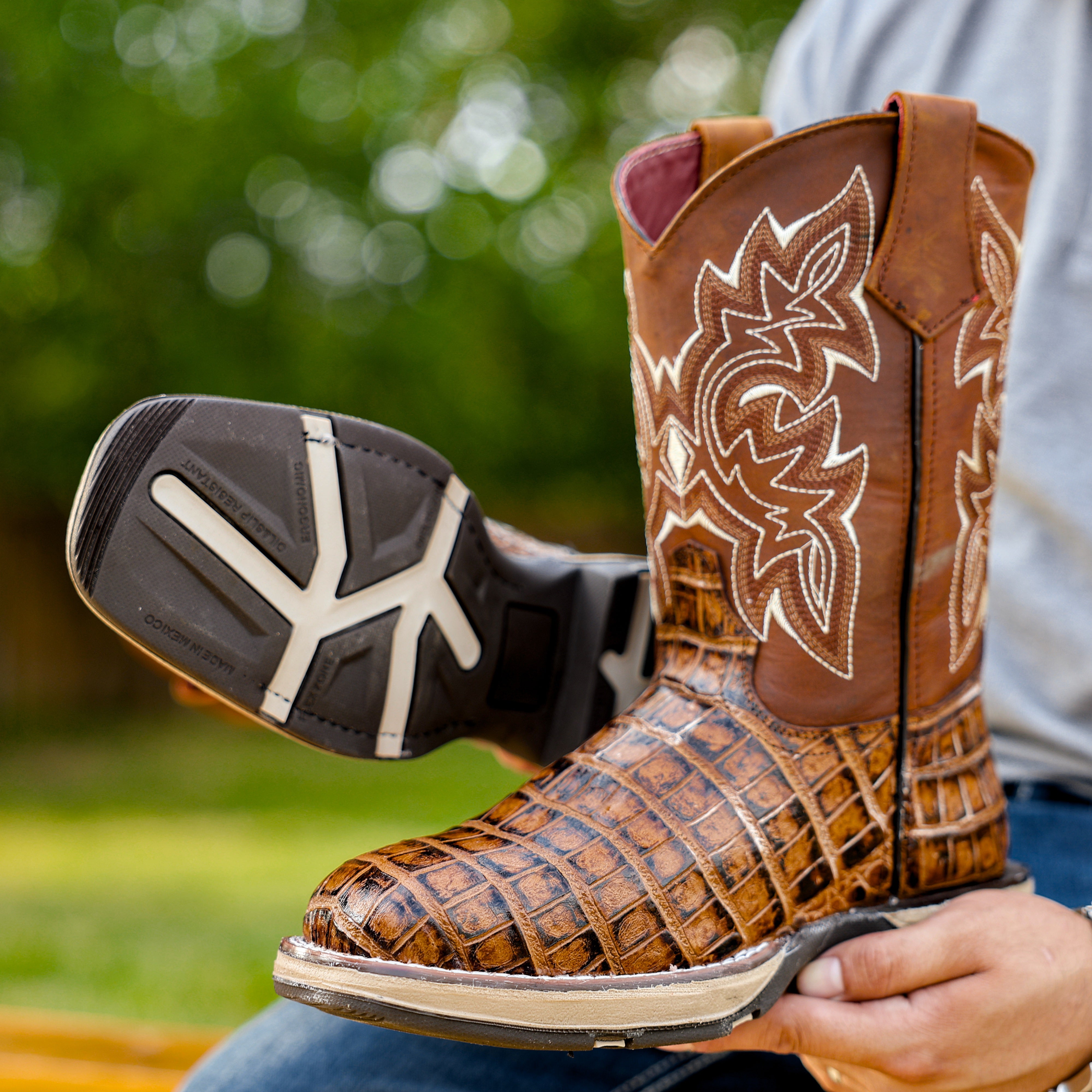 Honey Caiman Belly Leather Boots With 3D Lightweight Sole - Composite Toe