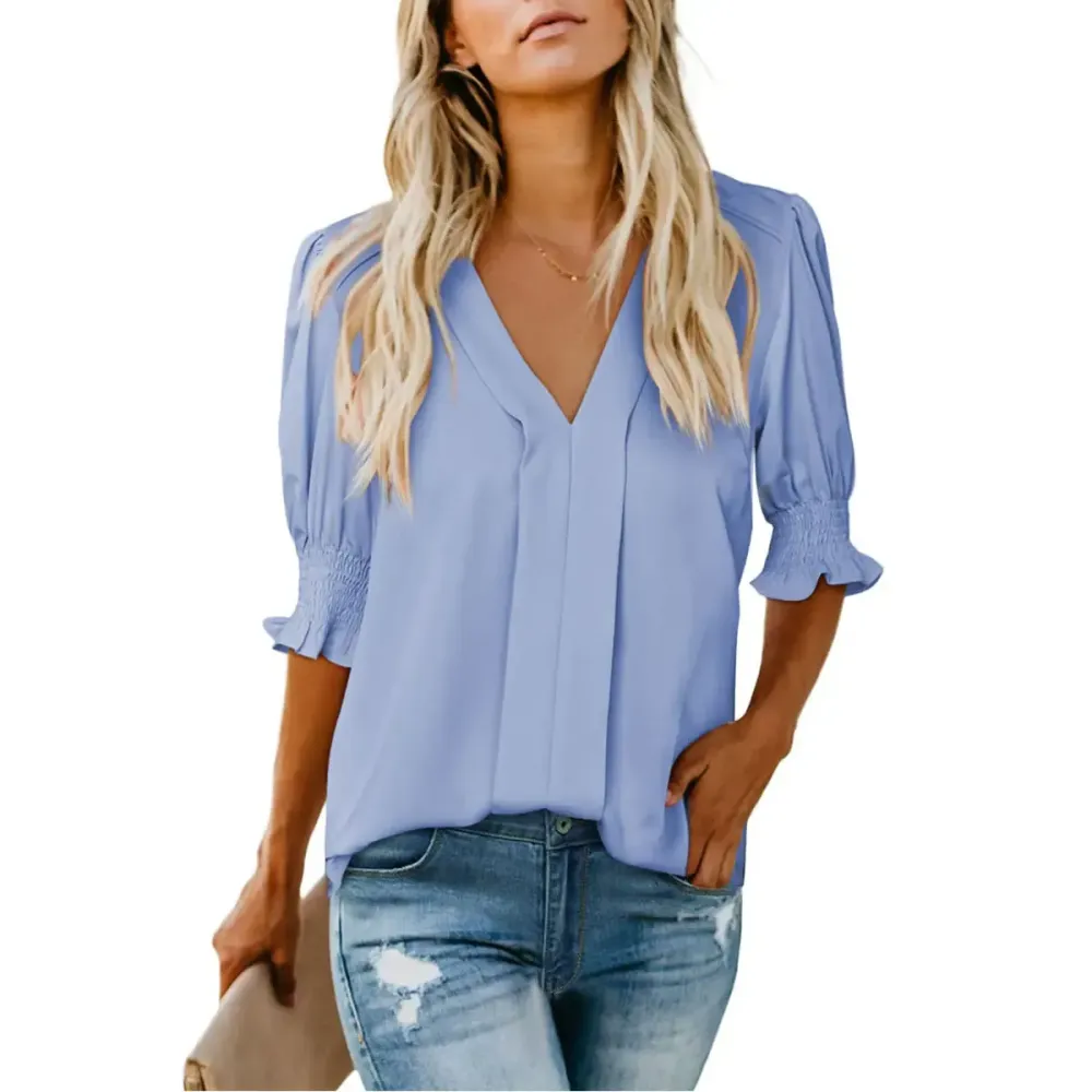 Womens Graphic Solid V Neck T Shirts Tops Casual Ruffle Short Sleeve Blouses Boho Floral